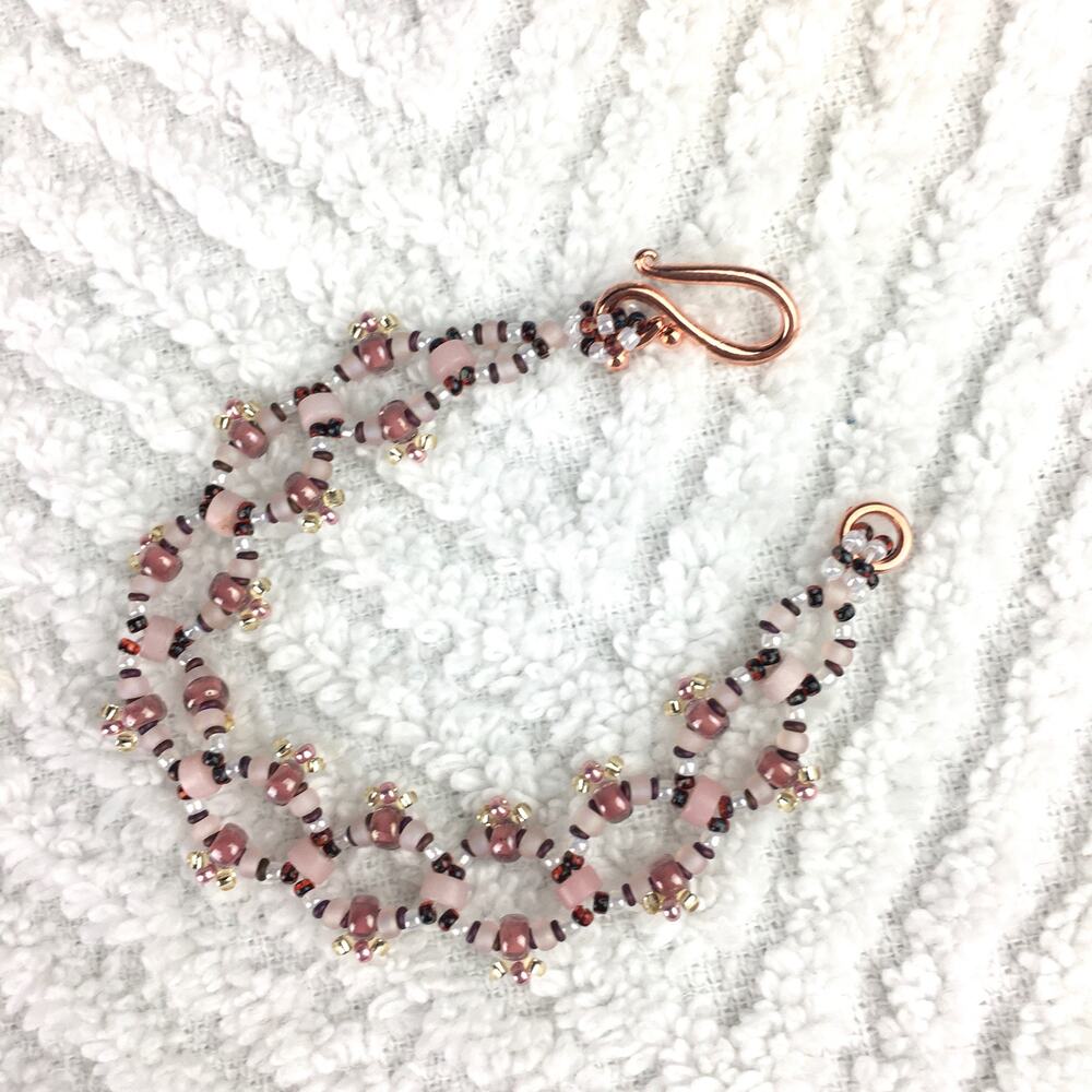 HANDMADE Rose Quartz Heshi Bead Bracelet  7.5”